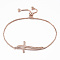 Adjustable Brass Micro Pave Cubic Zirconia Slider Bracelets, Bolo Bracelets, Cross, Rose Gold, 10-1/4 inch(260mm), 1.2mm