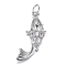 Brass Micro Clear Cubic Zirconia Pendants, Long-Lasting Plated, Fish Shape, Real Platinum Plated, 23.5x8x4.5mm, Hole: 3.5mm