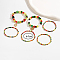 6Pcs 6 Style Stackable Bracelet Sets, Plasitc Stretch Beaded Bracelet with Alloy Heart Tree of Life Anchor, for Women, Real 18K Gold Plated, 2-3/8~2-3/4 inch(6~7cm), 1pc/style