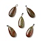 Natural Unakite Pendants, with Platinum Tone Brass Findings, Teardrop, 33x15x7~7.5mm, Hole: 5x3.5mm