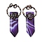 Dyed Natural Purple Banded Agate & Amethyst Sword Shape Big Pendants, with Brass Rings, Red Copper, 66~73x30~31x11.5~12mm, Hole: 6mm