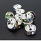 Brass Rhinestone Spacer Beads, Grade A, Rondelle, Silver, Colorful, 8x3.5mm, Hole: 2mm