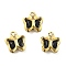 Glass Charms, Butterfly, with Brass Findings, Long-Lasting Plated, Golden, Black, 8.5x7x2mm, Hole: 1mm