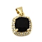 Brass Micro Pave Cubic Zirconia Pendants, Square Charms, Lead Free & Cadmium Free, Long-Lasting Plated, Real 18K Gold Plated, Rack Plating, Black, 13.5x11x7mm, Hole: 3.8x3mm