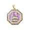 Rack Plating Brass Micro Pave Clear Cubic Zirconia Pendants, with Enamel, Long-Lasting Plated, Lead Free & Cadmium Free, Hexagon & Castle Charms, Violet, 27.5x25x3mm, Hole: 3.5x6mm