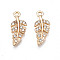 Alloy Pendants, with Rhinestone, Cadmium Free & Nickel Free & Lead Free, Leaf, Light Gold, Crystal, 21x8.5x2mm, Hole: 1.6mm