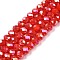 Electroplate Glass Beads Strands, Opaque Solid Color, AB Color Plated, Faceted, Rondelle, Red, 6x5mm, Hole: 1mm, about 80~85pcs/strand, 38~40cm
