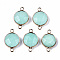 White Jade Links Connectors, with Light Gold Plated Brass Findings, Faceted, Flat Round, Dyed & Heated, 23~24x15~15x5~6mm, Hole: 2mm