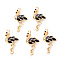 Alloy Enamel Pendants, Cadmium Free & Lead Free, Light Gold, Flamingo Shape, Black, 29.5x16x3mm, Hole: 1.6mm