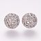 Brass Micro Pave Cubic Zirconia Beads, Round, Hollow, Platinum, 10.5mm, Hole: 1.5mm