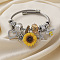 Sunflower & Heart & Bees Brass Cuff Bangles, Alloy & Resin & Crystal Rhinestone European Beads Bangles for Women, Platinum, Inner Diameter: 2-1/8 inch(5.5cm)