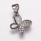 Brass Cubic Zirconia Pendants, Butterfly Charms, Gunmetal, 12x14x2.5mm, Hole: 3.5x5mm