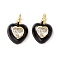 Rack Plating Brass Clear Cubic Zirconia Charms, with Enamel, Cadmium Free & Lead Free, Real 18K Gold Plated, Heart, Black, 14x12x4mm, Jump Ring: 6x1mm, 4mm iner Diameter