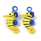 Handmade Lampwork Pendants, Sea Horse Charms, Yellow, 45~49x24~30x11~16mm, Hole: 2.5mm