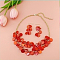 Flat Round Shell Dangle Earrings & Double Layer Necklaces Sets, with Alloy Findings, Orange Red, 450mm