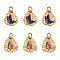 6Pcs 2 Style Rack Plating Brass Enamel Charms, with Jump Rings, Cadmium Free & Lead Free & Nickle Free, Triangle with Butterfly, Real 18K Gold Plated, 13x10.5x1.5mm, Hole: 3.4mm, 3pcs/style