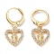 Real 18K Gold Plated Brass Dangle Leverback Earrings, with Cubic Zirconia, Virgin Mary, Heart, 27x12mm