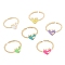 Brass Enamel Cuff Rings, Open Rings, Long-Lasting Plated, Heart, Golden, Mixed Color, US Size 6 3/4(17.1mm)