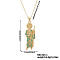 Shiny Brass Teal Cubic Zirconia Religion Saint Jude Pendant Necklaces for Christmas and Birthday Parties, Golden, Teal, 15.75 inch(40cm)