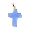 Glass Pendants, with Golden Plated Iron Findings, Cross, Cornflower Blue, 28.5x18x4.5mm, Hole: 5.5x3mm