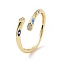 Clear Cubic Zirconia Teardrop Open Cuff Ring with Enamel Evil Eye, Brass Jewelry for Women, Cadmium Free & Lead Free, Golden, Inner Diameter: 17mm