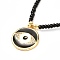 Flat Round Evil Eye Brass Micro Pave Cubic Zirconia Pendant Necklace, Glass Seed Beads Necklace, Golden, Black, 16.93 inch(43cm)