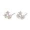 Brass Stud Earrings, with Clear Cubic Zirconia and Ear Nuts, Flower, Platinum, 8x8mm, Pin: 0.9mm