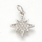 Brass Micro Pave Cubic Zirconia Charms, Cadmium Free & Lead Free, with Jump Rings, Star, Platinum, 13x11.5x2mm, Hole: 3mm