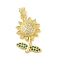 Rack Plating Brass Micro Pave Cubic Zirconia Pendants, Cadmium Free & Lead Free, Long-Lasting Plated, Sunflower, Green, Real 18K Gold Plated, 25x15x4mm, Hole: 3x4mm
