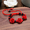 Rose Adjustable Cinnabar Braided Bead Bracelets, Feng Shui Energy Bracelets for Women, Red, 7-1/8 inch(18cm)