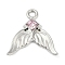 Platinum Alloy Pendants, Fishtail Charms, with Glass, Rack Plating, Cadmium Free & Nickel Free & Lead Free, Pink, 17.5x16.5x3mm, Hole: 1.8mm
