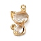 Crystal K9 Glass Pendants, with Brass Findings, Cat Charm, Golden, 18x10x5mm, Hole: 1.2mm