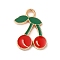Alloy Enamel Pendants, Light Gold, Fruit, Cherry, 18x13x1.8mm, Hole: 2.2mm