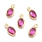 Eco-Friendly Brass with Glass Pendants,  Long-Lasting Plated, Lead Free & Cadmium Free & Nickel Free, Oval, Real 18K Gold Plated, Old Rose, 9x4.5x2mm, Hole: 1.2mm