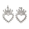 Eco-Friendly Brass Micro Pave Cubic Zirconia Pendants, with Jump Ring, Lead Free & Cadmium Free, Heart with Crown, Platinum, 26x18x2mm, Hole: 3mm