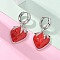 Brass Micro Pave Cubic Zirconia Hoop Earrings, with Enamel, Lead Free & Cadmium Free, Long-Lasting Plated, Rack Plating, Strawberry, Platinum, 38x19mm