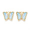 Alloy Glass Pendants, Butterfly, Faceted, Light Gold, Light Sky Blue, 19x23x5mm, Hole: 2mm