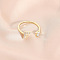 Fashionable Brass Cubic Zirconia Cuff Rings, Letter, Open Rings, Golden, Letter F, Inner Diameter: 16~19mm