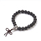 Natural Round Lava Rock Stretch Bracelets, with Alloy Guru Bead Sets, Burlap Packing, Antique Silver, 2-1/8 inch(5.5cm), Bag: 12x8.5x3cm
