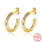 925 Sterling Silver Ring Stud Earrings, Purple Cubic Zirconia Half Hoop Earrings, with S925 Stamp, Real 18K Gold Plated, 20x3mm