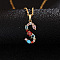 Brass Pave Colorful Cubic Zirconia Initial Pendant Necklaces for Women, Golden, Letter S, 19.69 inch(50cm)
