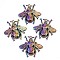 Alloy Pendants, Cadmium Free & Lead Free, Bees, Rainbow Color, 38x40x6mm, Hole: 3x2mm