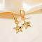 Minimalist Brass Clear Cubic Zirconia Star Hoop Earrings, Golden, 42x19mm