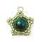 Natural Tiger Eye(Dyed & Heated) & Handmade Glass Seed Beaded Star Pendants, with Jump Rings, Golden, Green, 16~16.5x17x8~8.5mm, Hole: 3mm