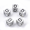 Plated Acrylic Beads, Horizontal Hole, Cube with Letter, Antique Silver, Letter.D, 6mm, Hole: 3mm, about 3000pcs/500g