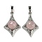 Natural Rose Quartz Pendants, Rack Plating Brass Star Charms, Platinum, Cadmium Free & Lead Free, 32x20x9mm, Hole: 8x5mm
