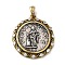 Brass with Cubic Zirconia Pendants, Long-Lasting Plated, Cadmium Free & Lead Free, Flat Round with Human, Antique Silver & Antique Golden, 29x25.5x4mm, Hole: 5x3mm