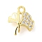 Rack Plating Brass Micro Pave Cubic Zirconia Charms, Long-Lasting Plated, Lead Free & Cadmium Free, Leaf, Real 18K Gold Plated, 10x9x2mm, Hole: 1.2mm
