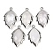Natural Quartz Crystal Faceted Leaf Pendants, Rack Plating Brass Rock Crystal Charms, Platinum, 23x13.5x5.5mm, Hole: 1.2mm
