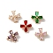 Brass Pave Glass Flower Spacer Bars, Nickel Free, 3-Hole, Golden, Mixed Color, 11x11x6mm, Hole: 1.4mm